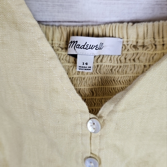 MADEWELL Gwen Supercrop Linen Tank in Light Straw (Yellow), sz 14 - Picture 3 of 9